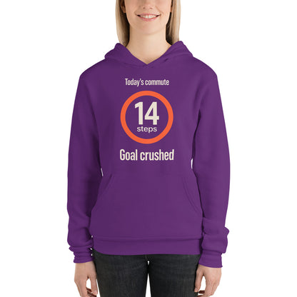 Today's Commute 14 Steps work from home unisex hoodie — Team Purple, on model