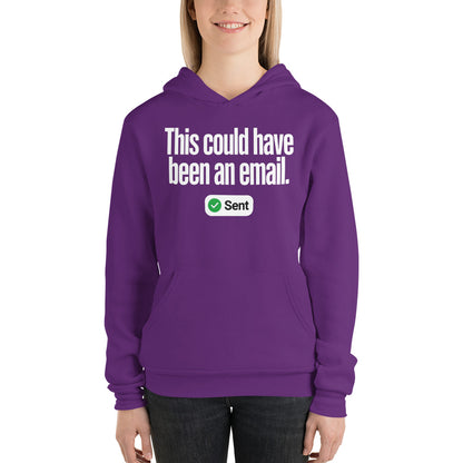 This Could Have Been An Email pullover hoodie — Team Purple, on model