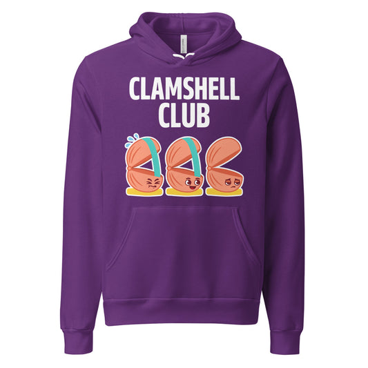 Clamshell Club funny physical therapy hoodie — Team Purple, front