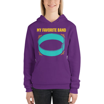 My Favorite Band funny physical therapy hoodie — Team Purple, on model