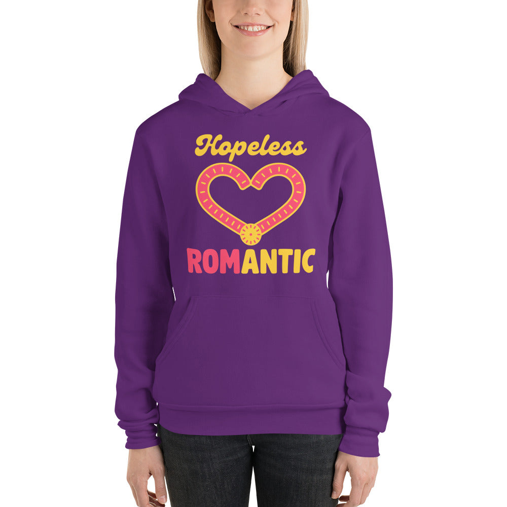 Hopeless ROMantic funny physical therapy hoodie — Team Purple, on model