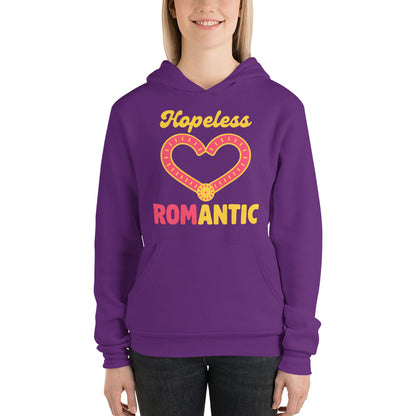 Hopeless ROMantic funny physical therapy hoodie — Team Purple, on model