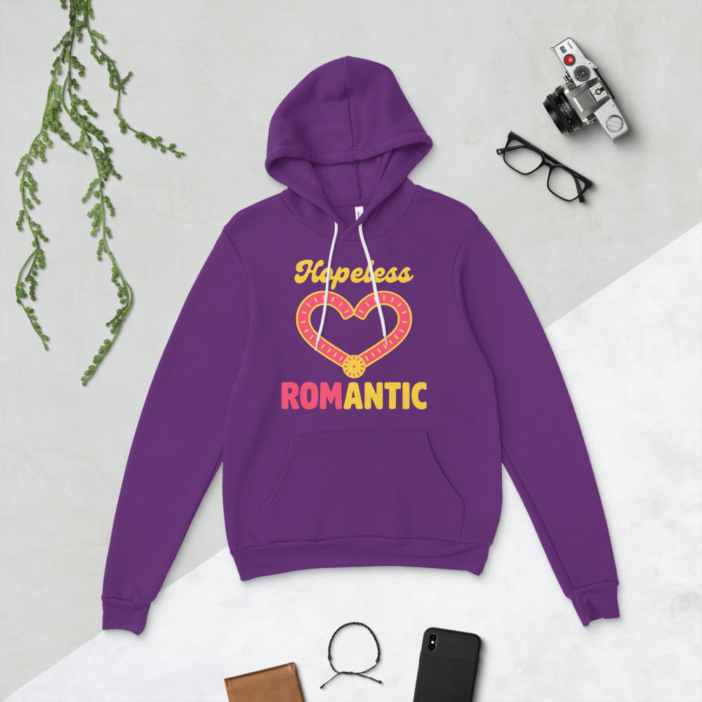 Hopeless ROMantic funny physical therapy hoodie — Team Purple, flat lay