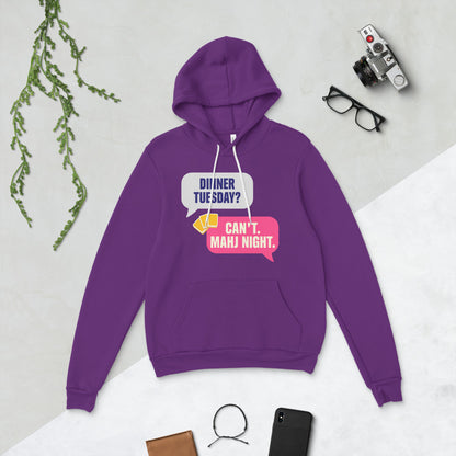 Mahj Night funny mahjong hoodie — Team Purple, flat lay