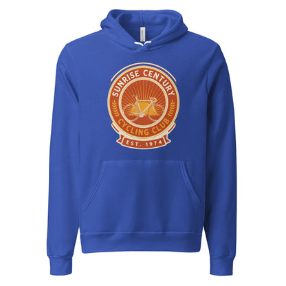 Sunrise Century C.C. retro cycling club badge hoodie — True Royal, front