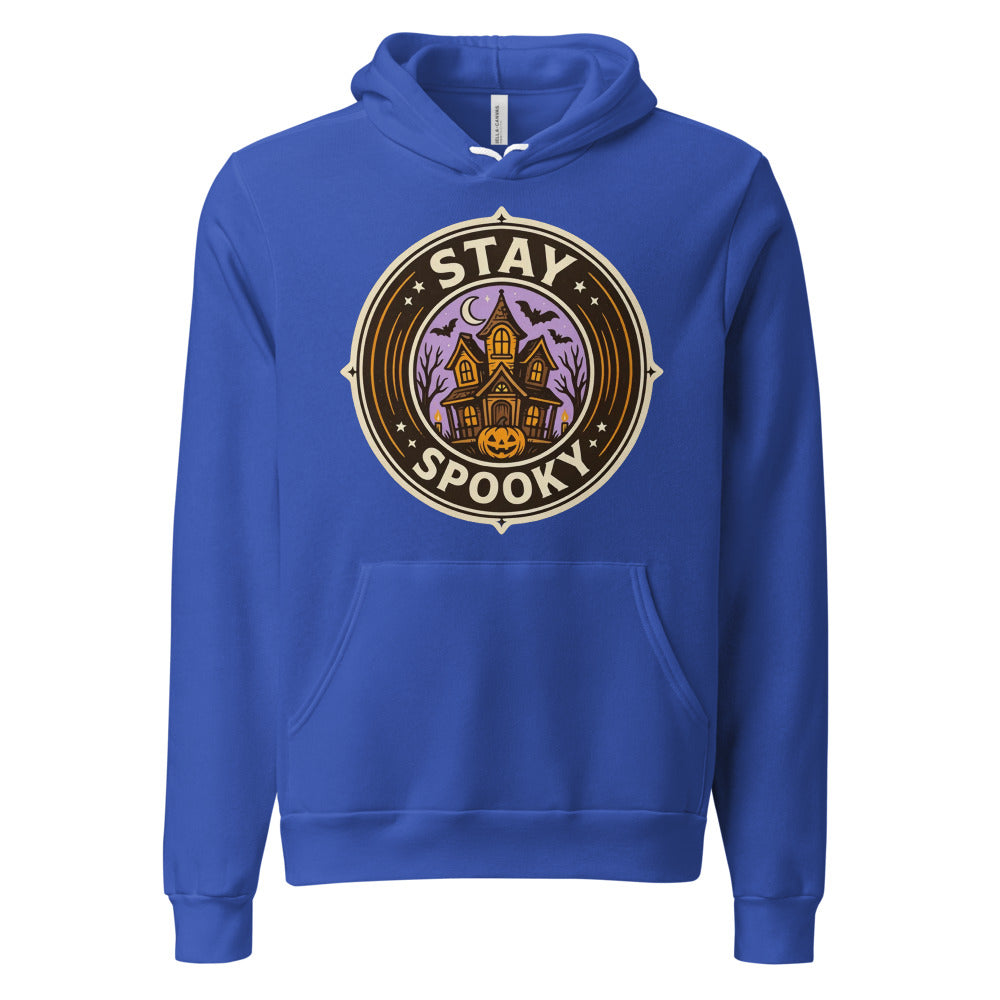 Stay Spooky retro Halloween vintage badge hoodie — True Royal, front