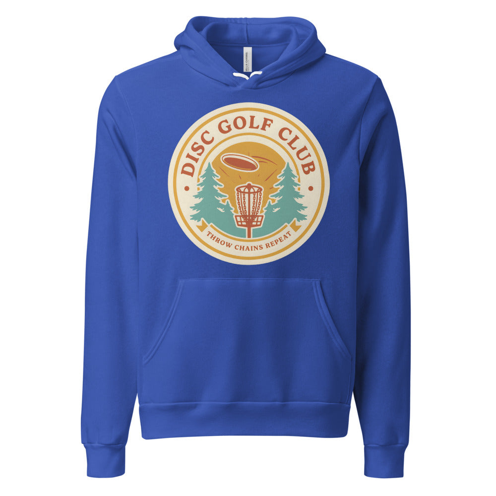 Disc Golf Club retro badge hoodie — True Royal, front