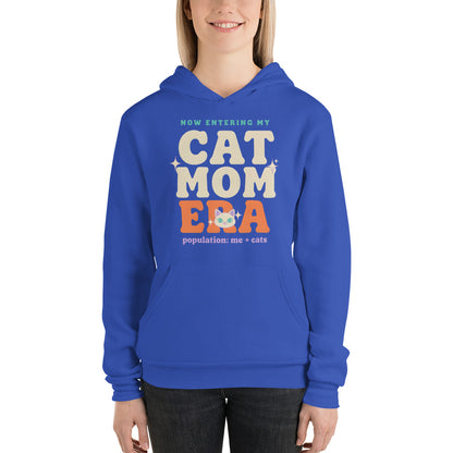 Cat Mom Era retro Y2K hoodie — True Royal, on model
