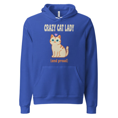 Crazy Cat Lady and Proud retro Y2K hoodie — True Royal, front