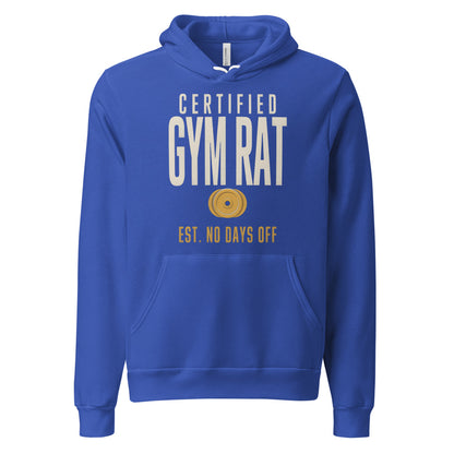 Certified Gym Rat vintage athletic hoodie — True Royal, front