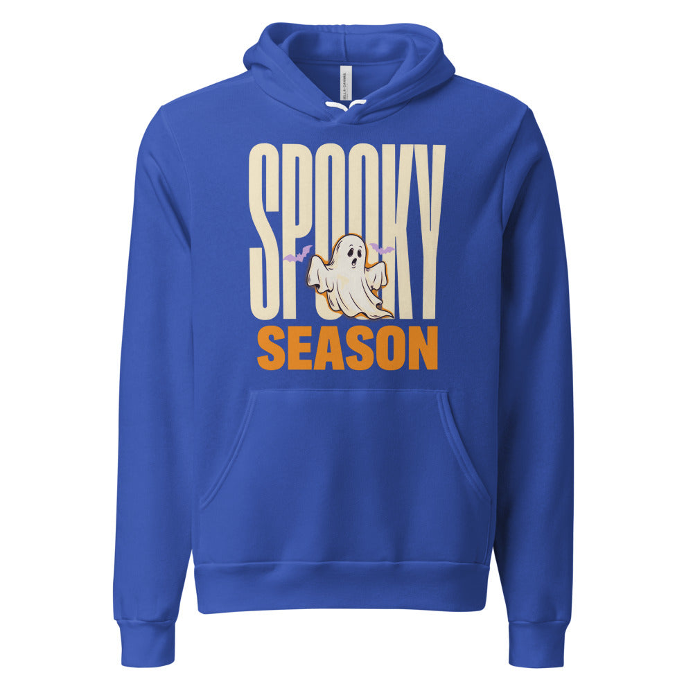 Spooky Season retro Halloween ghost typography hoodie — True Royal, front