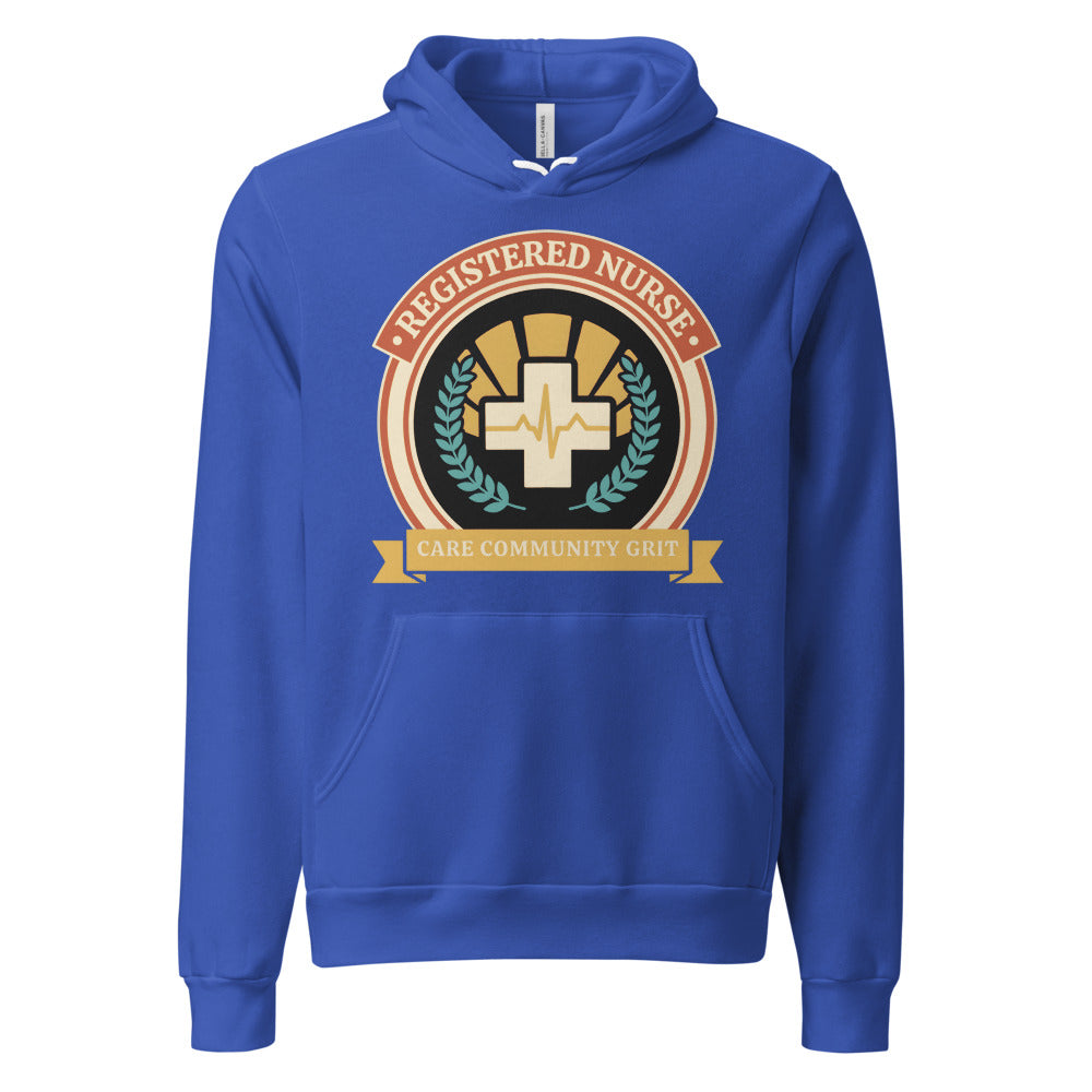 Registered Nurse vintage healthcare emblem badge hoodie — True Royal, front
