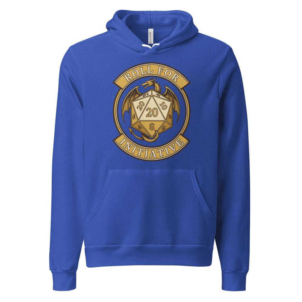 Roll For Initiative d20 dragon tabletop RPG hoodie — True Royal, front