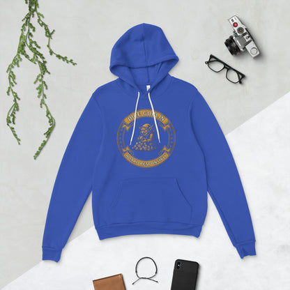 Dice Goblin Hoard Responsibly tabletop RPG hoodie — True Royal, flat lay