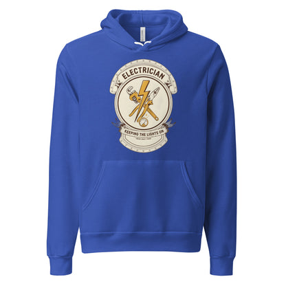 Electrician Journeyman trade crest hoodie — True Royal, front