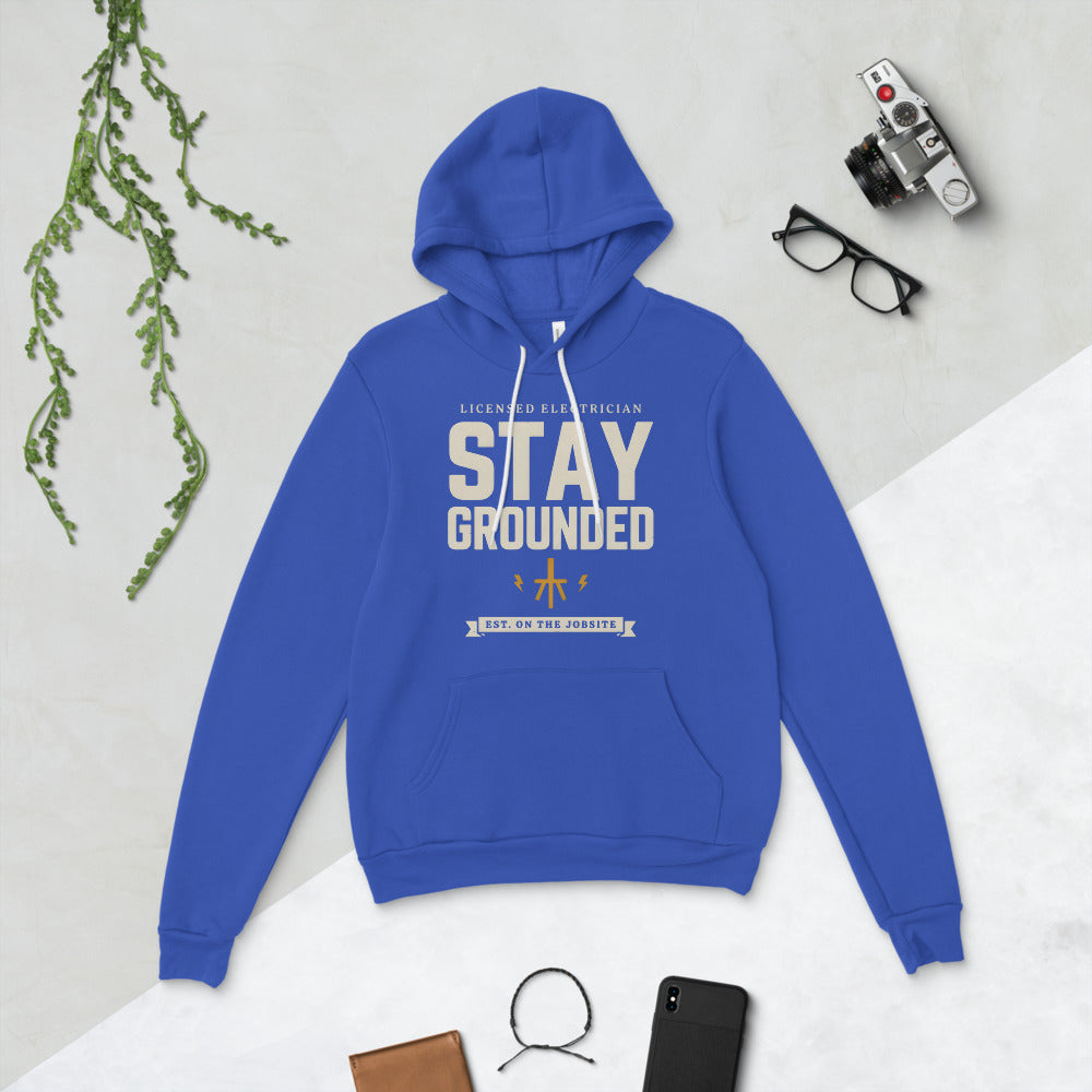 Stay Grounded funny electrician hoodie — True Royal, flat lay