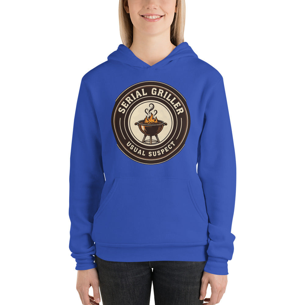Serial Griller funny BBQ hoodie — True Royal, on model
