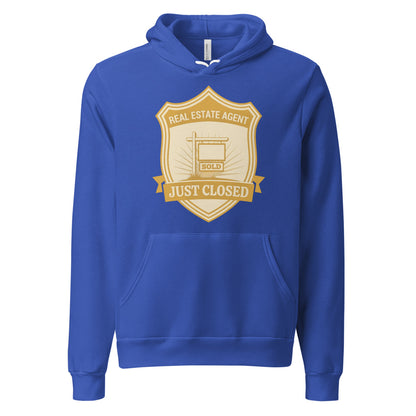 Just Closed real estate agent hoodie — True Royal, front