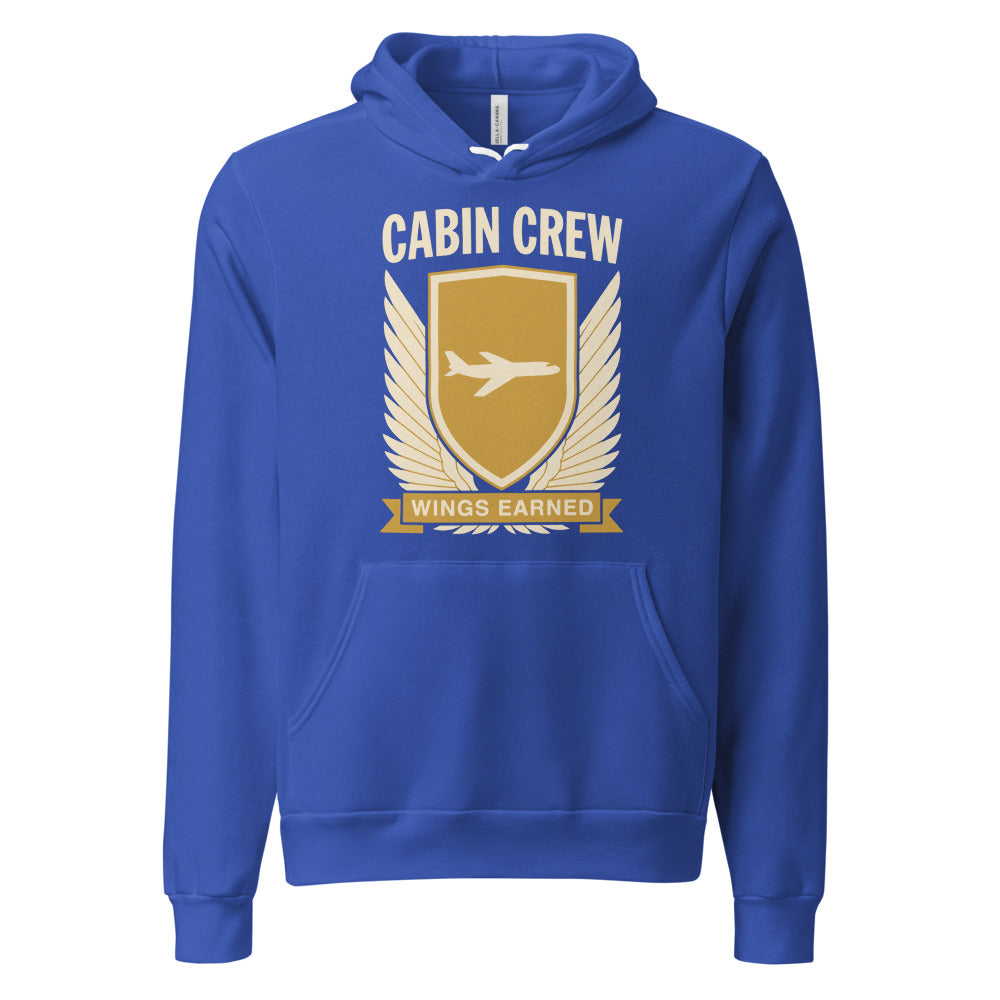 Wings Earned flight attendant hoodie — True Royal, front