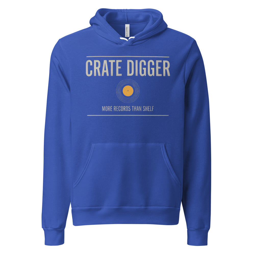 Crate Digger vinyl record hoodie — True Royal, front