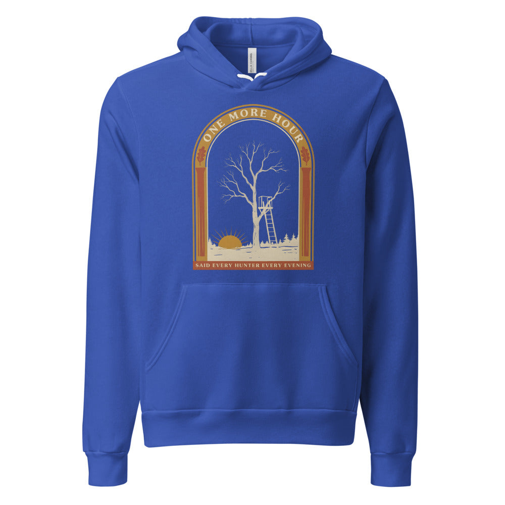 One More Hour funny deer hunting hoodie — True Royal, front