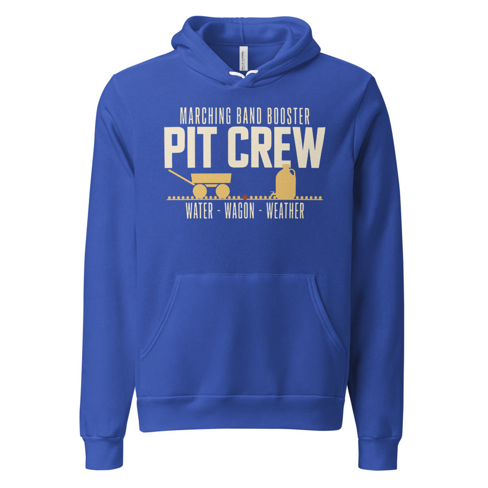 Pit Crew marching band booster hoodie — True Royal, front