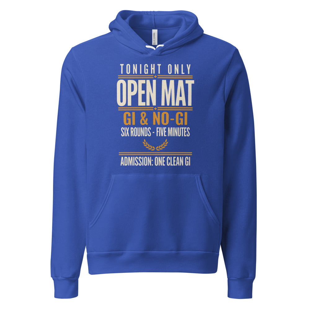 Open Mat Tonight Brazilian jiu jitsu hoodie — True Royal, front