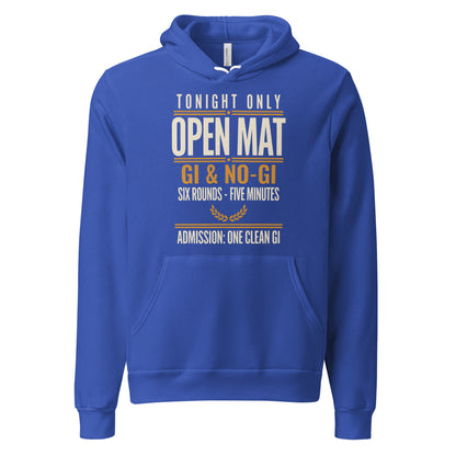 Open Mat Tonight Brazilian jiu jitsu hoodie — True Royal, front