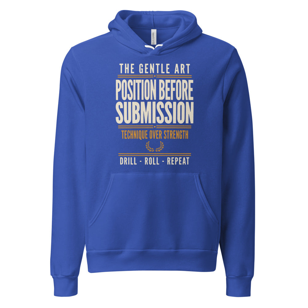 Position Before Submission Brazilian jiu jitsu hoodie — True Royal, front