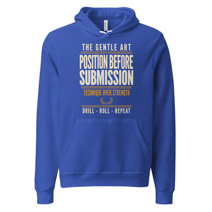 Position Before Submission Brazilian jiu jitsu hoodie — True Royal, front