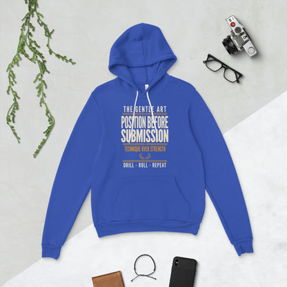 Position Before Submission Brazilian jiu jitsu hoodie — True Royal, flat lay