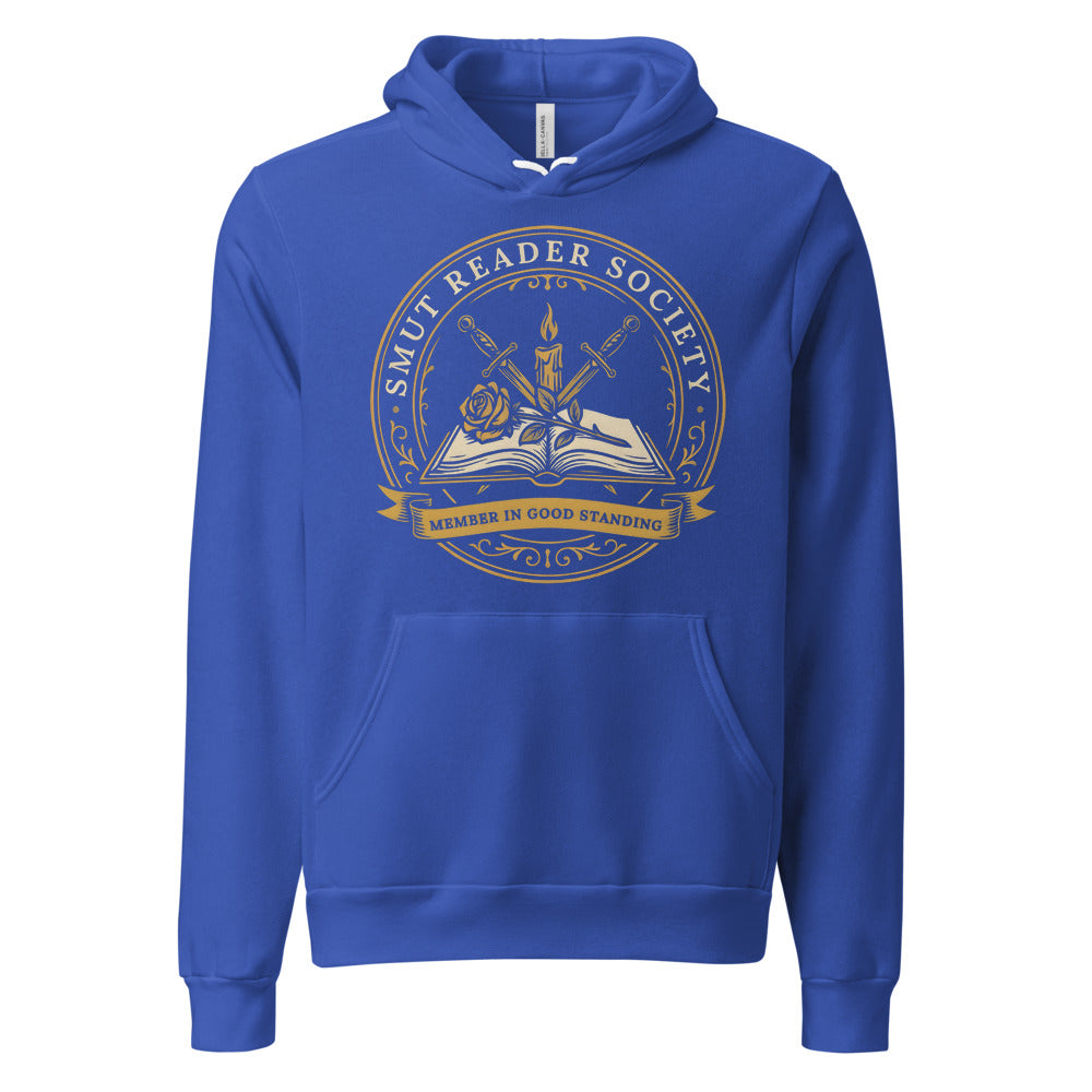 Smut Reader Society book lover dark academia hoodie — True Royal, front