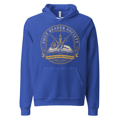 Smut Reader Society book lover dark academia hoodie — True Royal, front