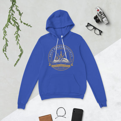 Smut Reader Society book lover dark academia hoodie — True Royal, flat lay