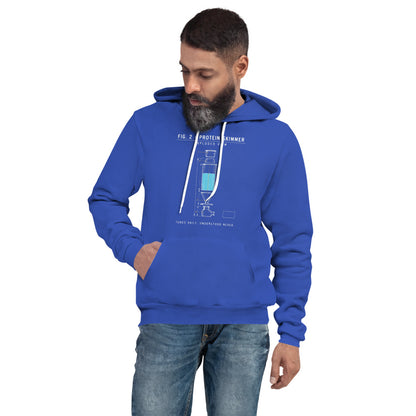 Protein Skimmer Exploded View reef tank saltwater aquarium hoodie — True Royal, on model