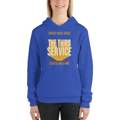 The Third Service EMS hoodie — True Royal, on model