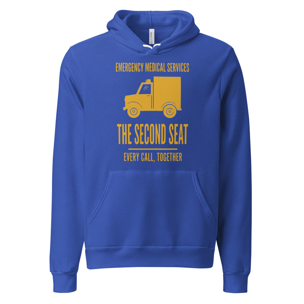 The Second Seat EMS paramedic hoodie — True Royal, front