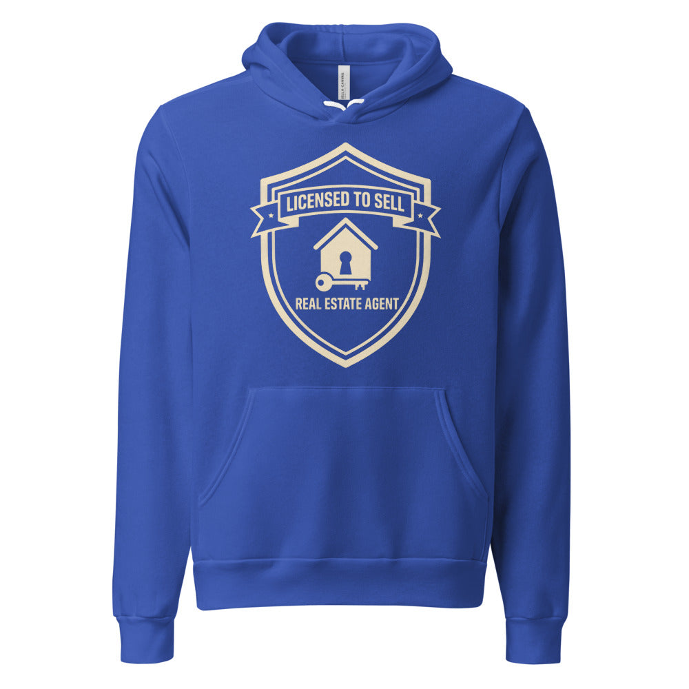 Licensed to Sell real estate agent hoodie — True Royal, front