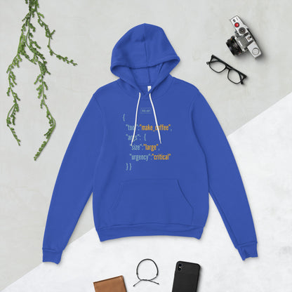 Tool Call Make Coffee AI engineer hoodie — True Royal, flat lay