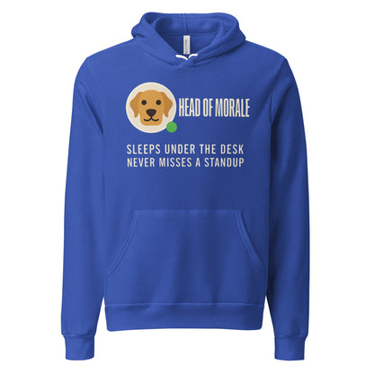 Head of Morale dog profile card unisex hoodie — True Royal, front