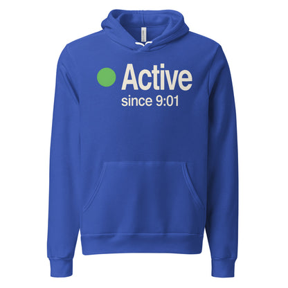 Active Since 9:01 presence status unisex hoodie — True Royal, front