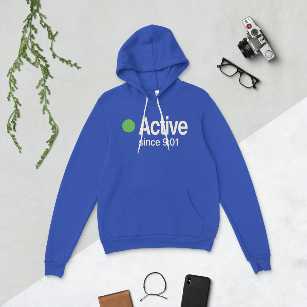 Active Since 9:01 presence status unisex hoodie — True Royal, flat lay