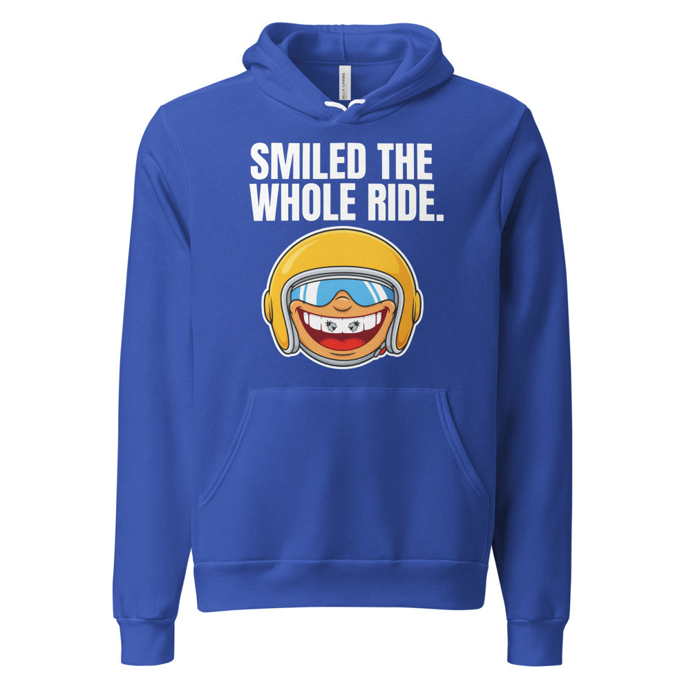 Smiled The Whole Ride funny motorcycle hoodie — True Royal, front
