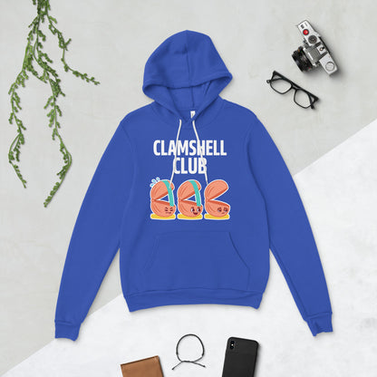 Clamshell Club funny physical therapy hoodie — True Royal, flat lay