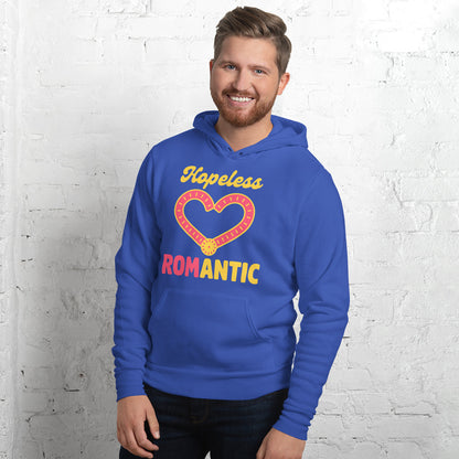Hopeless ROMantic funny physical therapy hoodie — True Royal, on model
