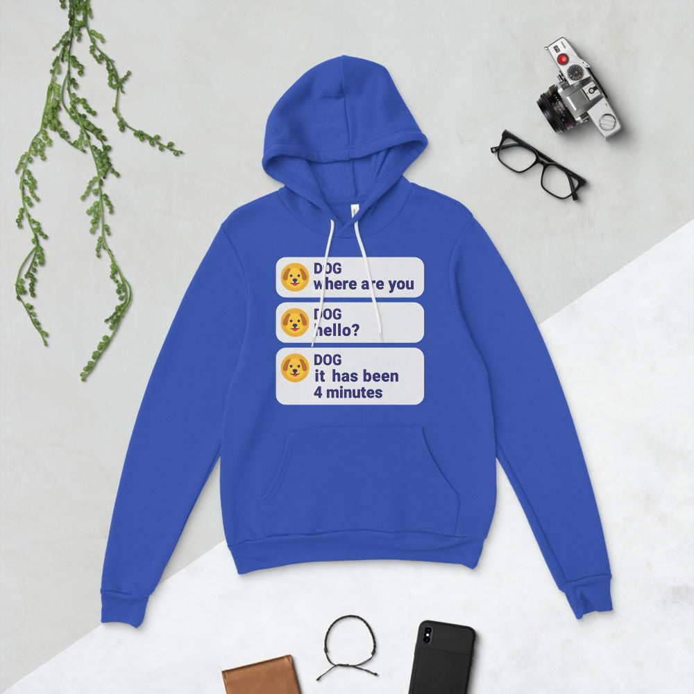 It Has Been 4 Minutes funny dog dad hoodie — True Royal, flat lay