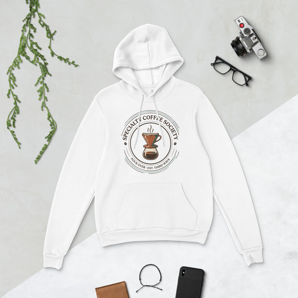 Specialty Coffee Society specialty coffee hoodie — White, flat lay