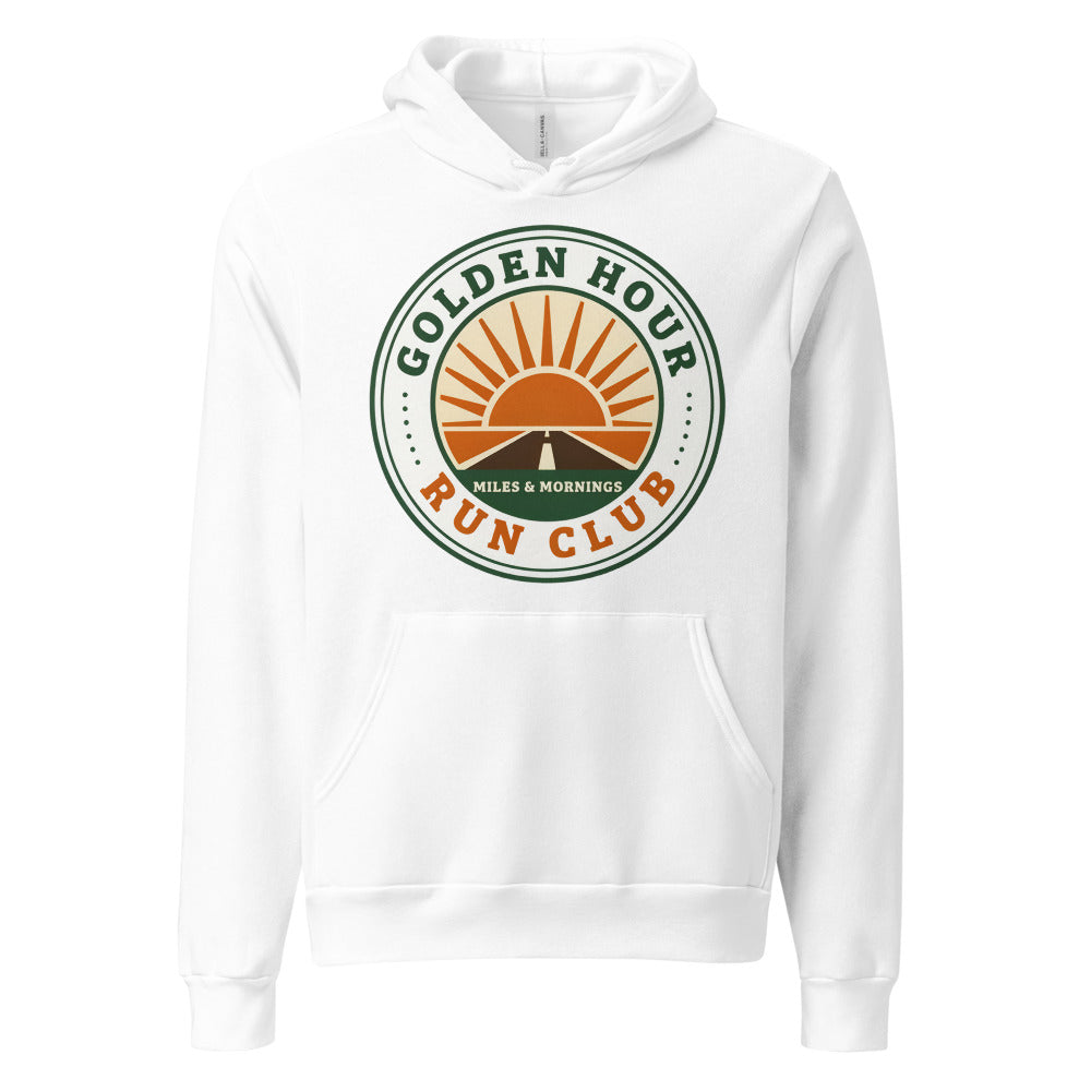 Golden Hour Run Club retro running hoodie — White, front