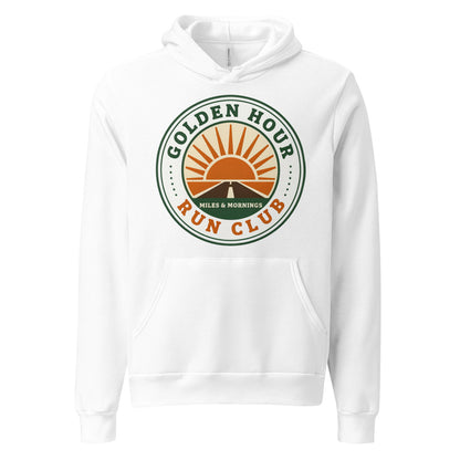 Golden Hour Run Club retro running hoodie — White, front