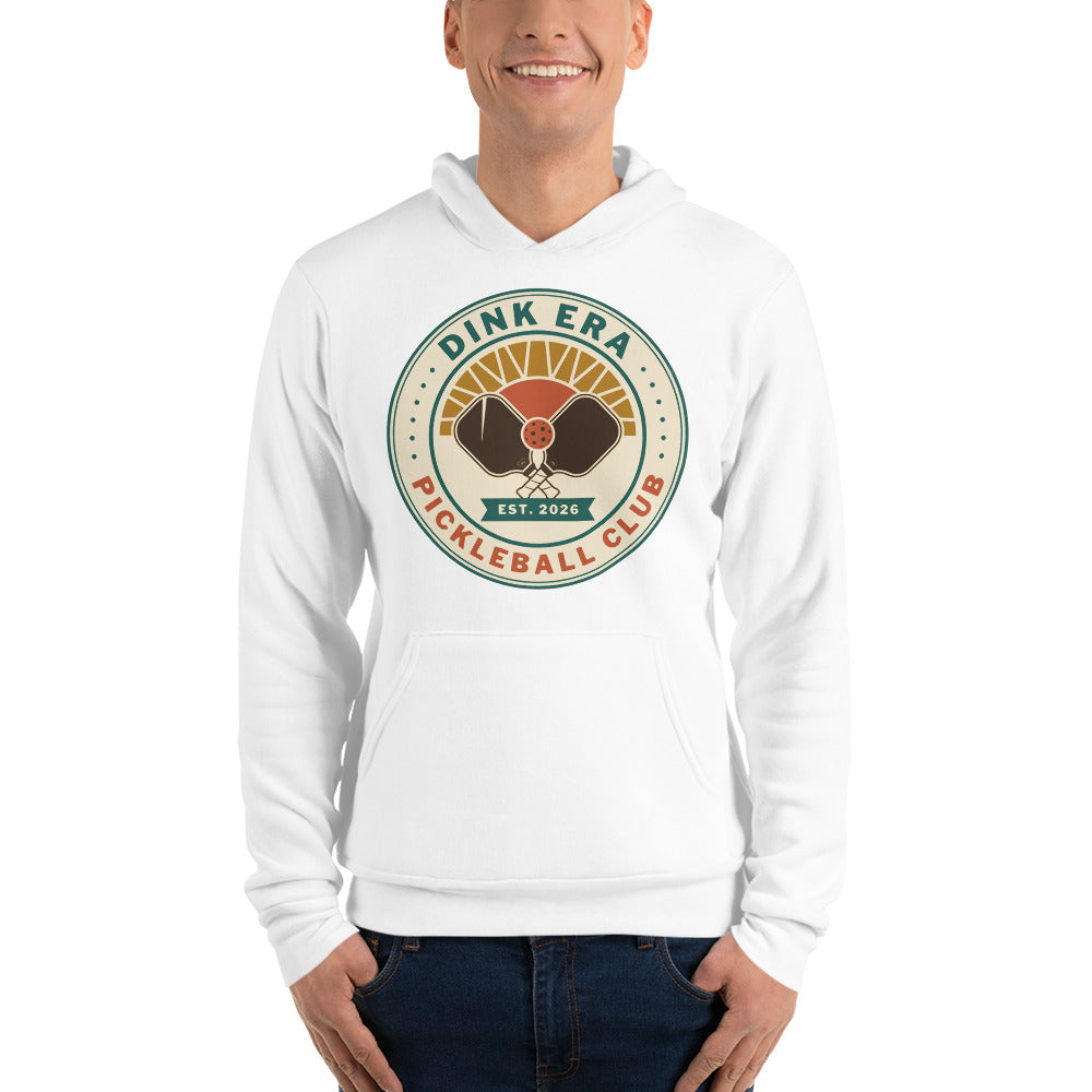 Dink Era Pickleball Club retro hoodie — White, on model